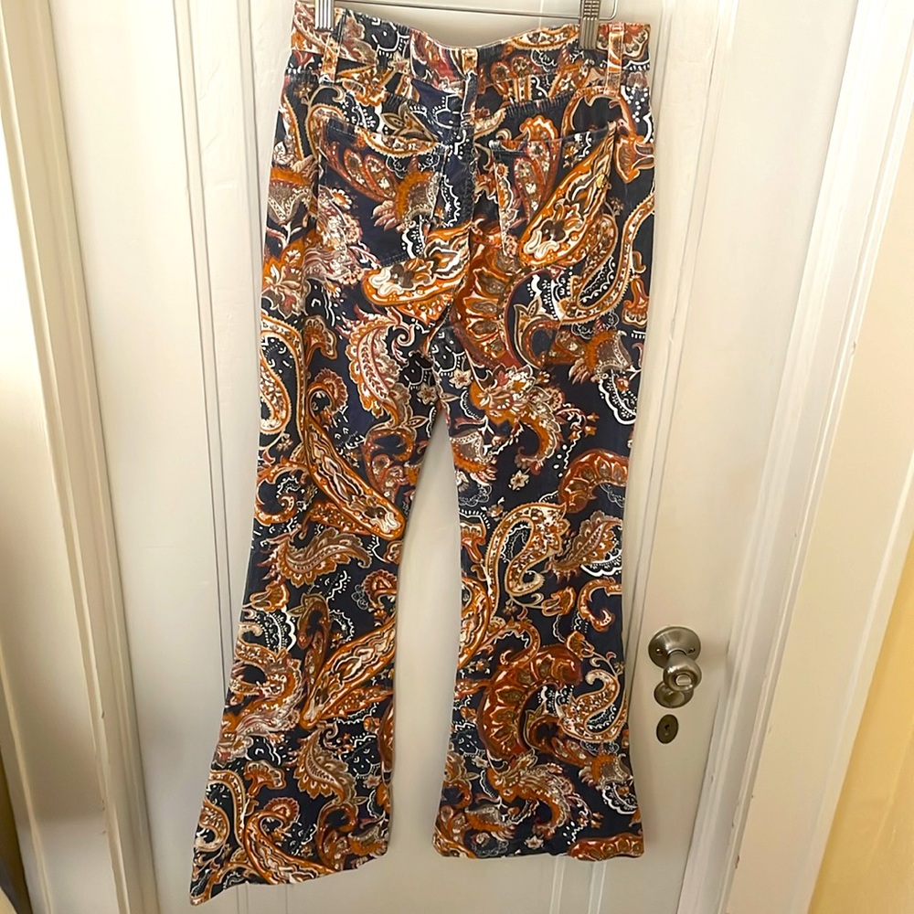 Shaft NWOT Lola Paisley VelvetCorduroy‎ Pants Italian RARE Blue/Rust Size 29/33 - Picture 5 of 12